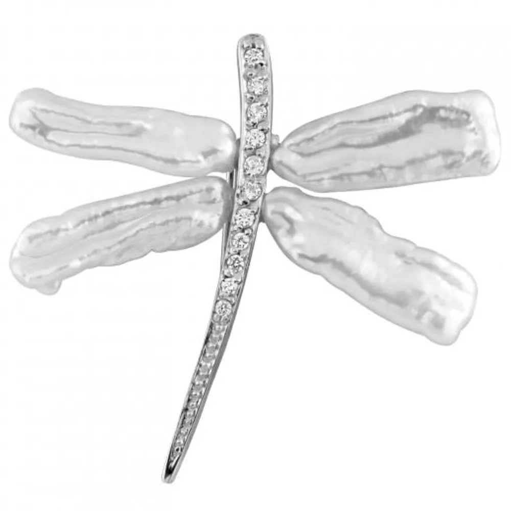 Sterling Silver Fancy Butterfly Shaped Keshi Pearl Brooch