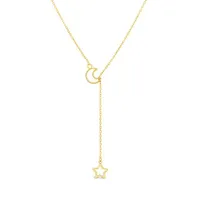 10K Yellow Gold Moon and Star Drop Necklace