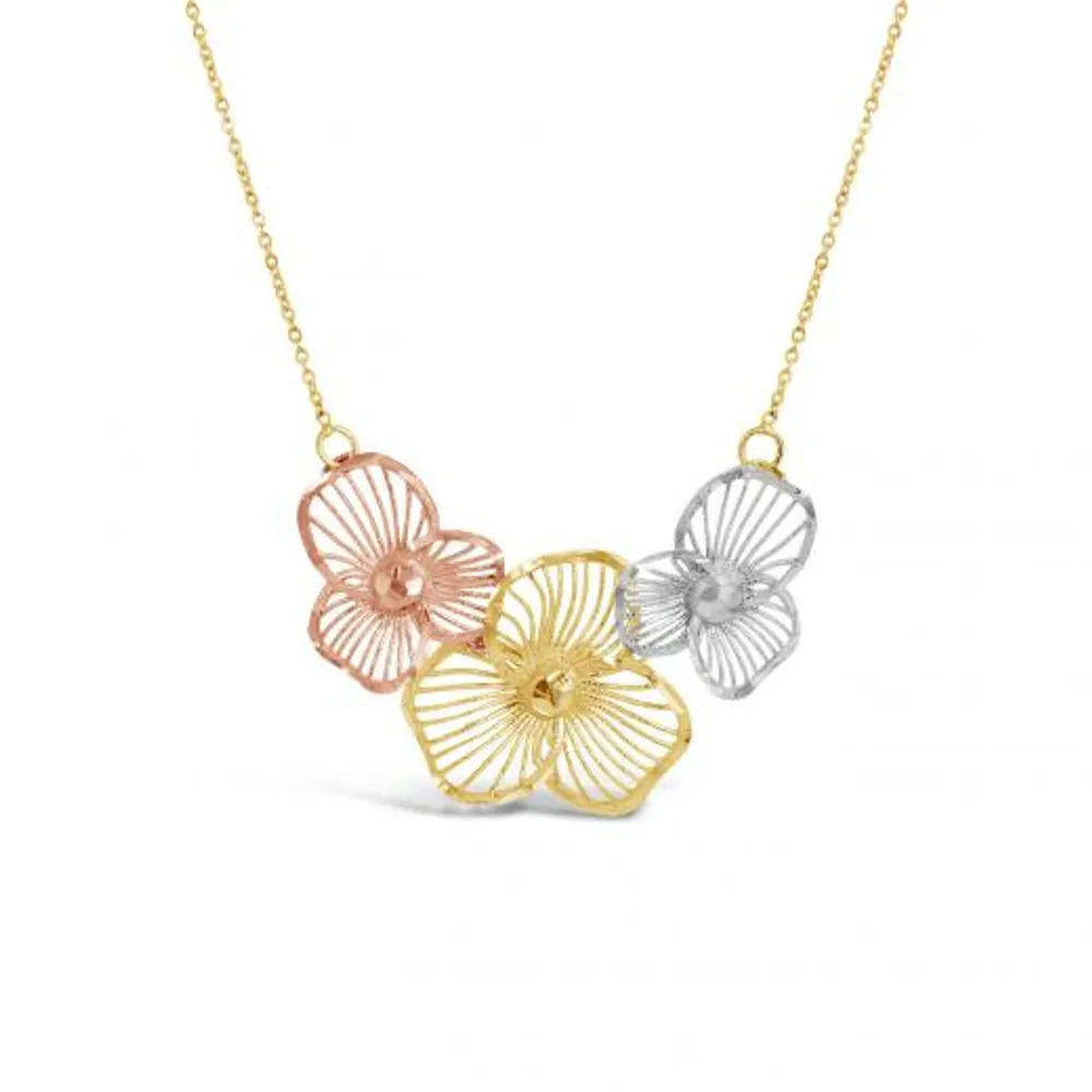 10K Tri-Colour 17" Flowers Necklace