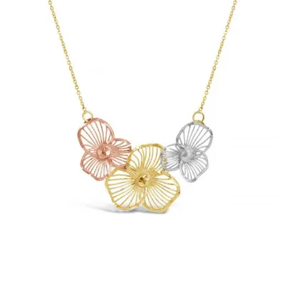 10K Tri-Colour 17" Flowers Necklace