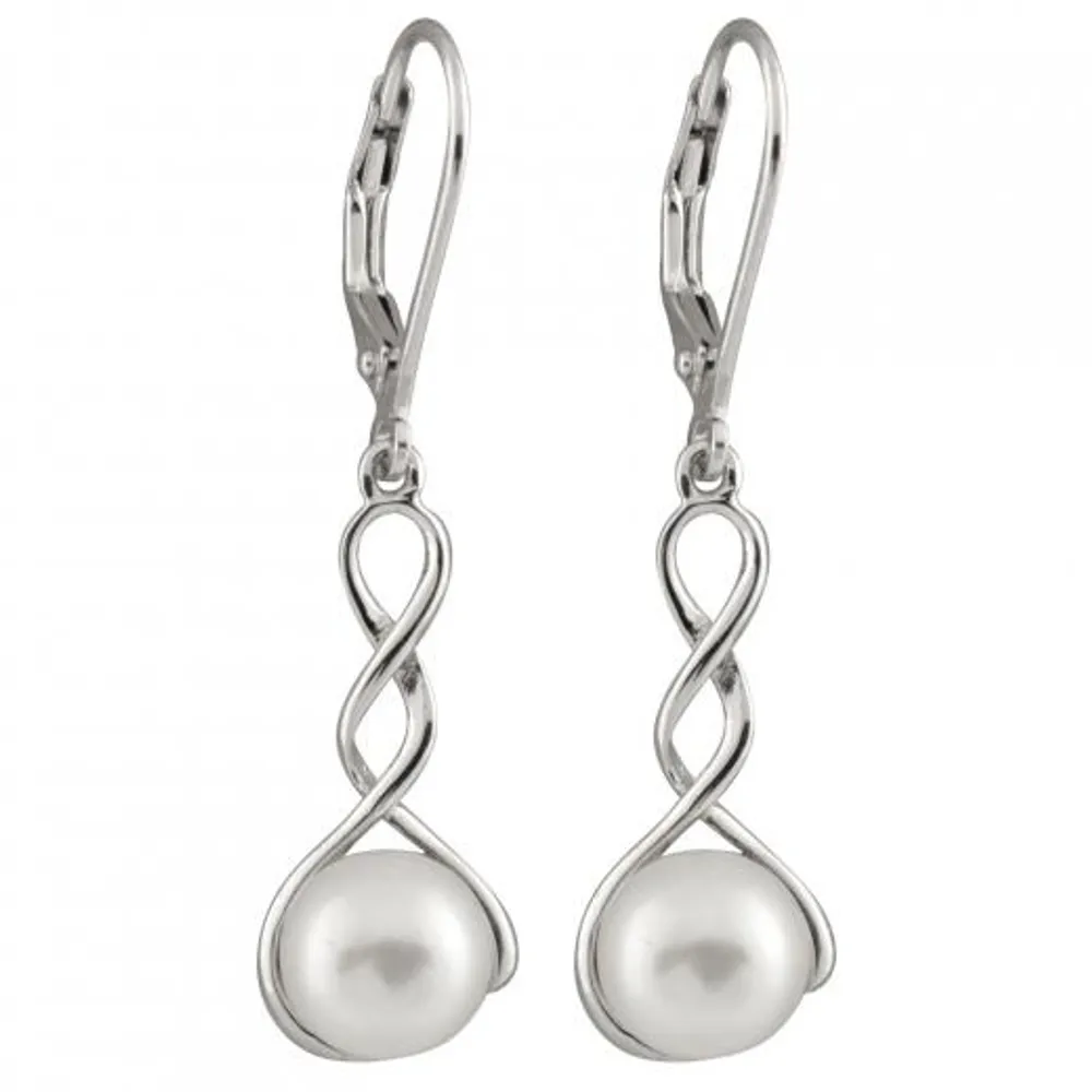 Sterling Silver 7.5-8mm Dangling Leverback Pearl Earrings