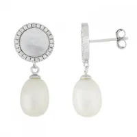 Sterling Silver 7.5-8mm Mother of Pearl Dangling Earrings