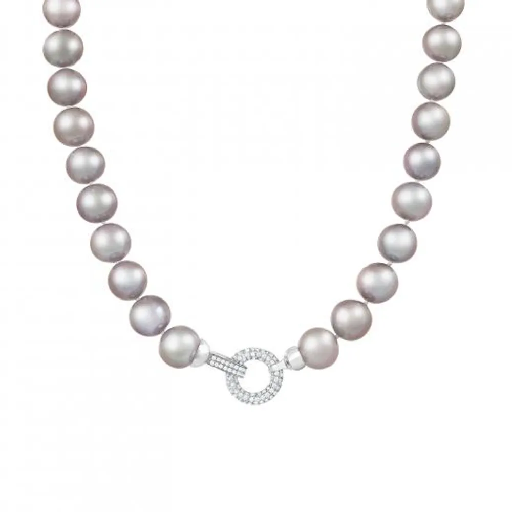 Sterling Silver 11-12mm Grey Freshwater Pearl Necklace