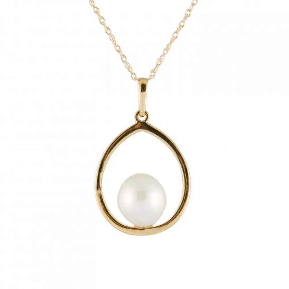 14K Yellow Gold 9-9.5mm Dangling Pearl Pendant