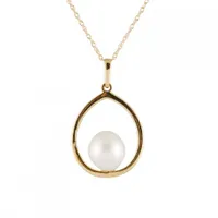 14K Yellow Gold 9-9.5mm Dangling Pearl Pendant