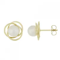 14K Yellow Gold Loveknot 6.5-7mm Pearl Stud Earrings