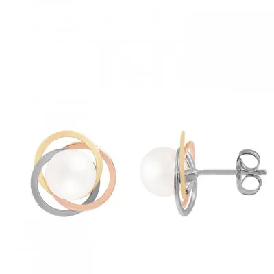 14K Tri-Colour Gold 6.5-7mm Pearl Loveknot Stud Earrings