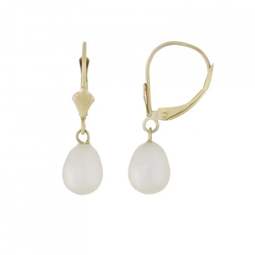 14K Yellow Gold 6.5-7mm Pearl Leverback Earrings