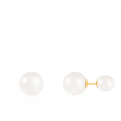 14K Yellow Gold Barbell 6-9.5mm Pearl Stud Earrings