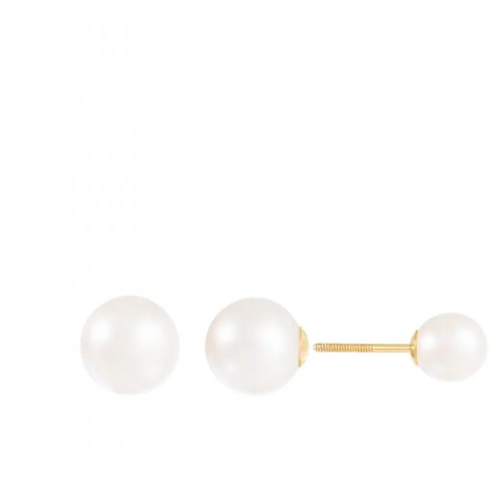 14K Gold Barbell 6-9.5mm Pearl Stud Earrings