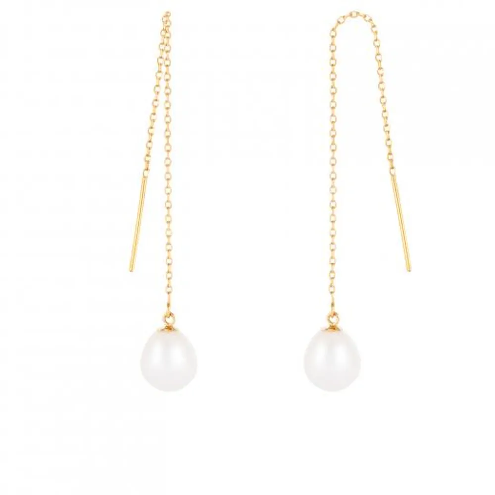 14K Yellow Gold 7.5-8mm Pearl Threader Earrings