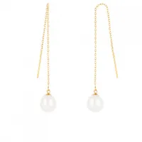 14K Yellow Gold 7.5-8mm Pearl Threader Earrings