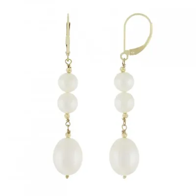 14K Yellow Gold 6-7mm, 10-11mm Pearl Leverback Earrings