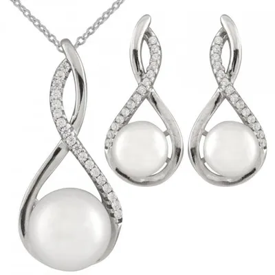 Sterling Silver 2 Piece 8-10mm White Freshwater Pearl Set