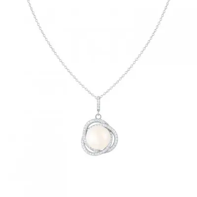 Sterling Silver 11-12mm Fancy Halo Pearl & Cubic Zirconia Pendant