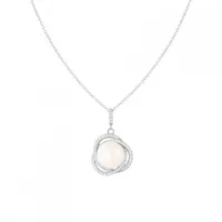 Sterling Silver 11-12mm Fancy Halo Pearl & Cubic Zirconia Pendant