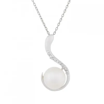 Sterling Silver 10-11mm Pearl & Cubic Zirconia Pendant
