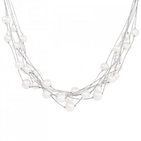 Sterling Silver 7-8mm Multirow Threaded White Pearl Necklace