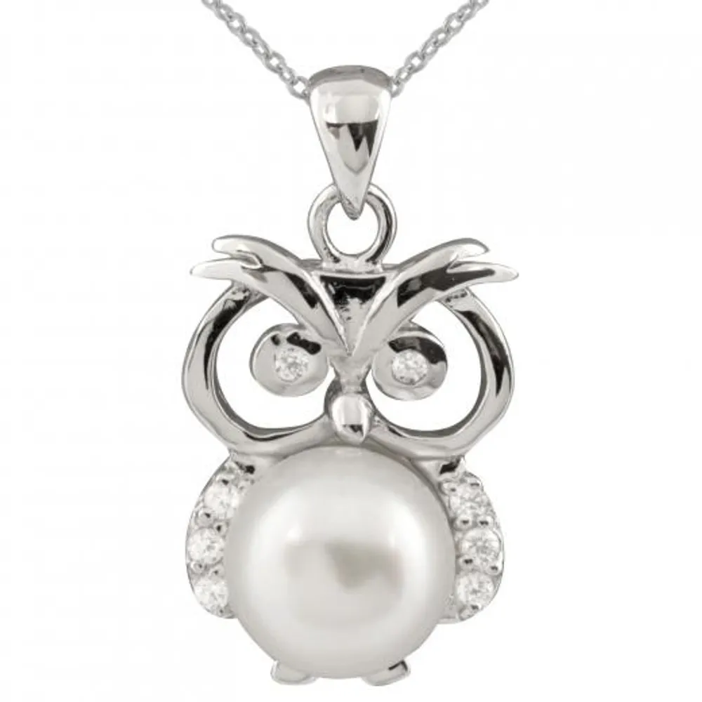 Sterling Silver Owl 8-9mm Pearl Pendant