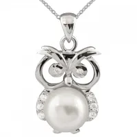 Sterling Silver Owl 8-9mm Pearl Pendant