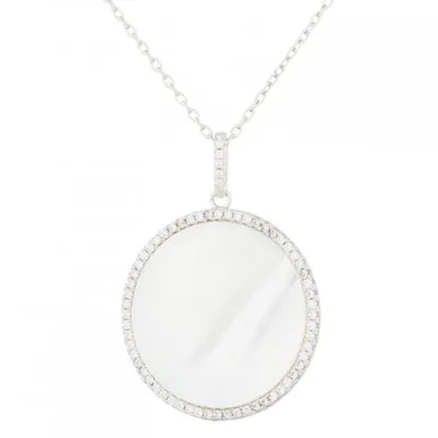 Sterling Silver 23mm Mother of Pearl & Cubic Zirconia Halo Pendant