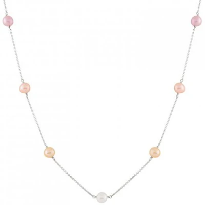 Sterling Silver 5 Stationed 7-8mm Pearl Necklace