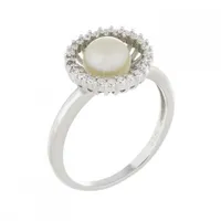 Fancy Cubic Zirconia Halo Pearl Ring 6-7mm