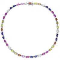 Julianna B Sterling Silver Multi-Colour Created Sapphire Tennis Necklace