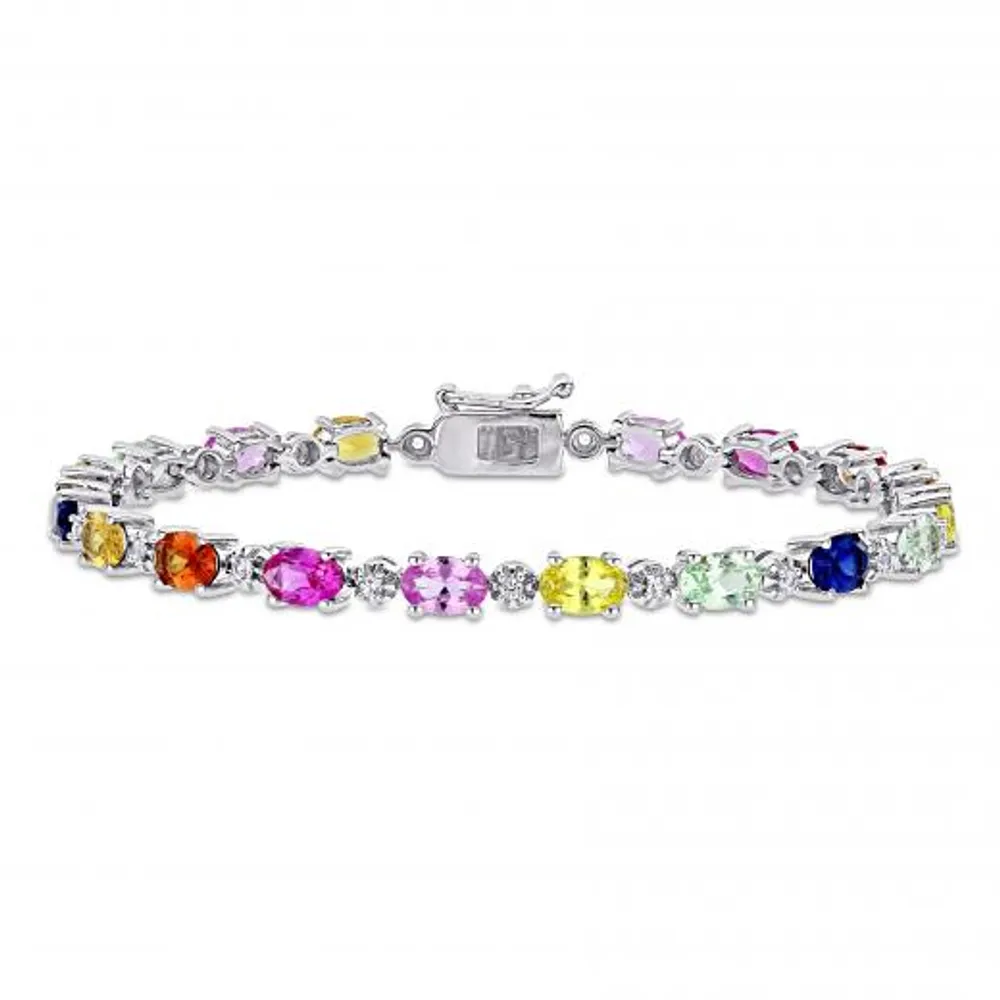 Julianna B Sterling Silver Multi-Colour Created Sapphire Tennis Bracelet