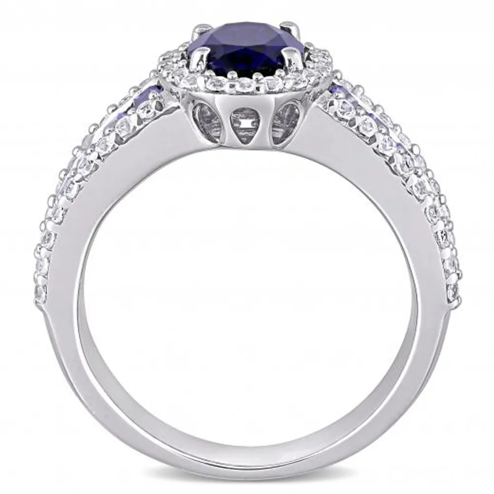 Julianna B Sterling Silver Created Blue and Created White Sapphire Halo Ring