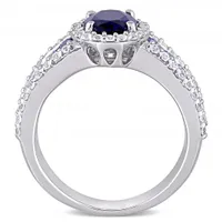 Julianna B Sterling Silver Created Blue and Created White Sapphire Halo Ring