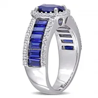 Julianna B Sterling Silver Created Blue and Created White Sapphire Halo Ring