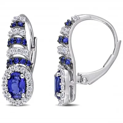 Julianna B Sterling Silver Created Blue & Created White Sapphire Earrings
