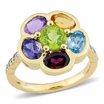 Julianna B Sterling Silver Multi Gemstone & 0.06CTW Diamond Floral Ring
