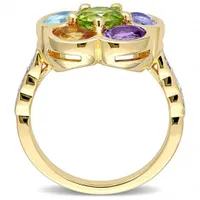 Julianna B Sterling Silver Multi Gemstone & 0.06CTW Diamond Floral Ring