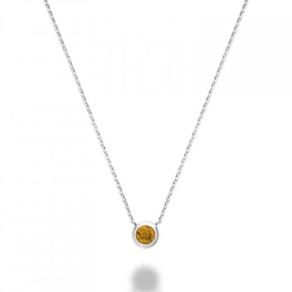 Les Bijoux 10k White Gold Bezel Set Citrine Necklace