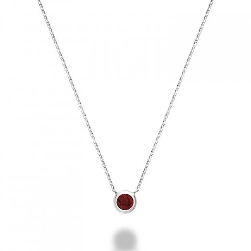 Les Bijoux 10k White Gold Bezel Set Garnet Necklace