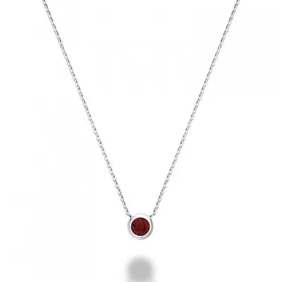 Les Bijoux 10k White Gold Bezel Set Garnet Necklace