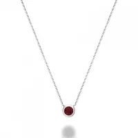 Les Bijoux 10k White Gold Bezel Set Garnet Necklace