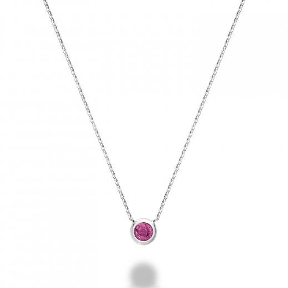 Les Bijoux 10k White Gold Bezel Set Pink Topaz Necklace