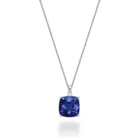 10K White Gold Created Blue Sapphire & Diamond Pendant