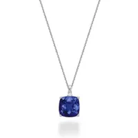 10K White Gold Created Blue Sapphire & Diamond Pendant