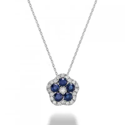 Les Bijoux 10K White Gold Sapphire & 0.07ctw Diamond Flower Necklace