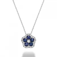 Les Bijoux 10K White Gold Sapphire & 0.07ctw Diamond Flower Necklace