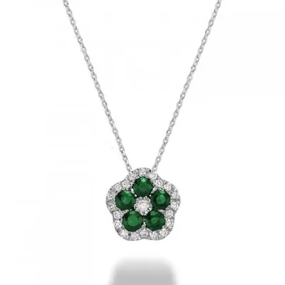 Les Bijoux 10K White Gold Emerald & 0.07ctw Diamond Flower Necklace