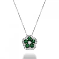 Les Bijoux 10K White Gold Emerald & 0.07ctw Diamond Flower Necklace