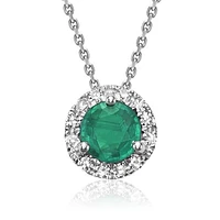 Les Bijoux 10K White Gold Emerald & Diamond Halo Pendant