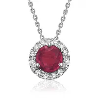 Les Bijoux 10K White Gold Ruby & 0.04CTW Diamond Halo Pendant