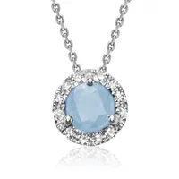 Les Bijoux 10K White Gold Sky Blue Topaz & 0.06CTW Diamond Halo Pendant