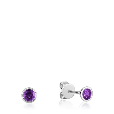 Les Bijoux 10K White Gold Bezel Set Amethyst Earrings